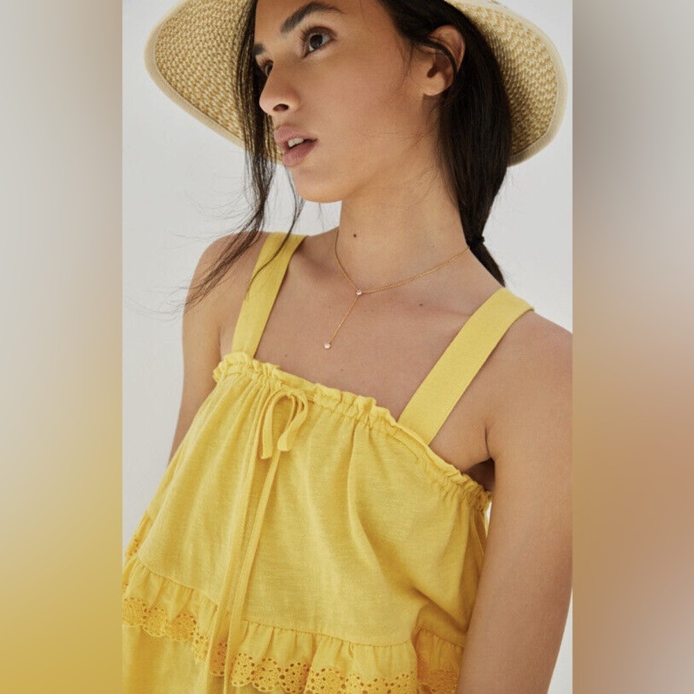 Anthropologie Ingrid Yellow Eyelet Tank